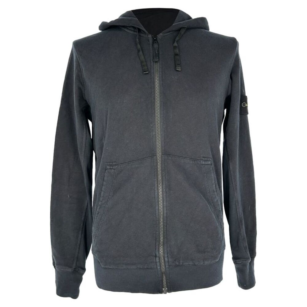 Stone Island Zip-Up Hoodie in Black Cotton